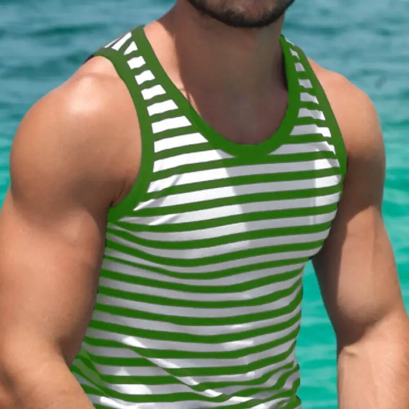 Classic Hot Sale Breathable Sleeveless T-shirt Men Clothing Simple Stripe Gym Tank Top Summer Casual Contrast Color Men's Vest - Image 3