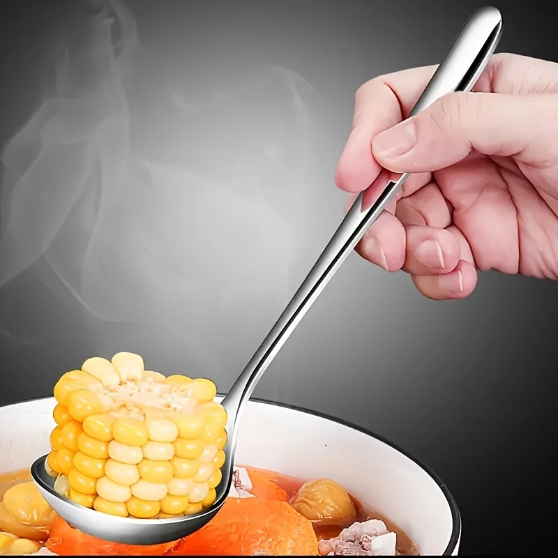 2pcs Heavy-Duty Stainless Steel Serving Spoons Rust-Resistant,Long Handle For Easy Kitchen Use With Soup,Porridge