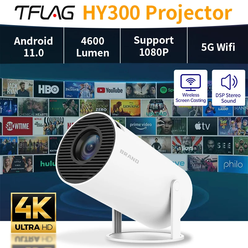 Tflag Hy300 Smart 4K Projector Android 11.0 Mini Draagbare 5G Wifi Voor