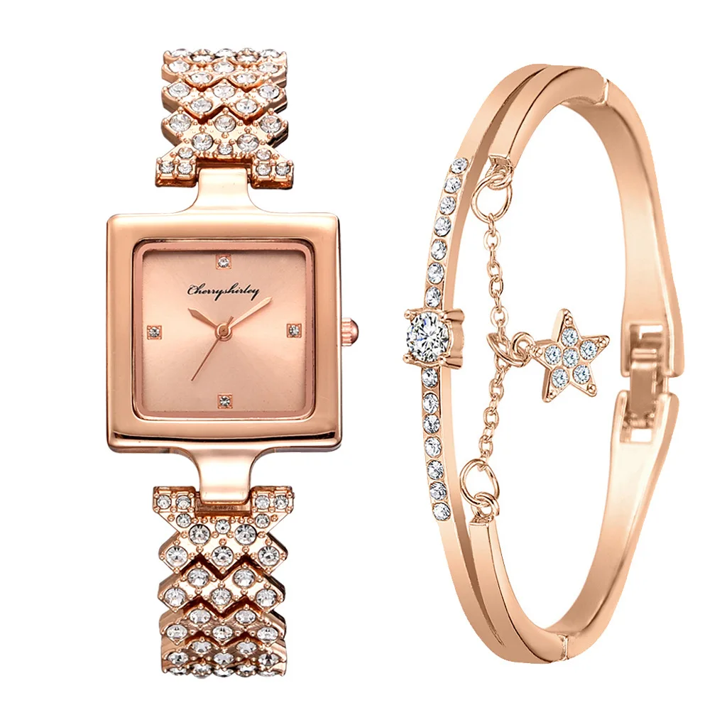 

New Korean Style All-match Fashion Diamond-encrusted Ladies Quartz Watch Bracelet Combination Set