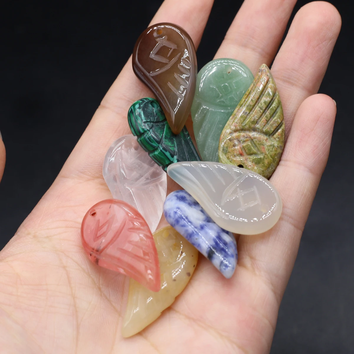 10PCS Wholesale Natural Semiprecious Stone Random Color Feather Wing Shape Pendant Jewelry Making DIY Necklace Accessories
