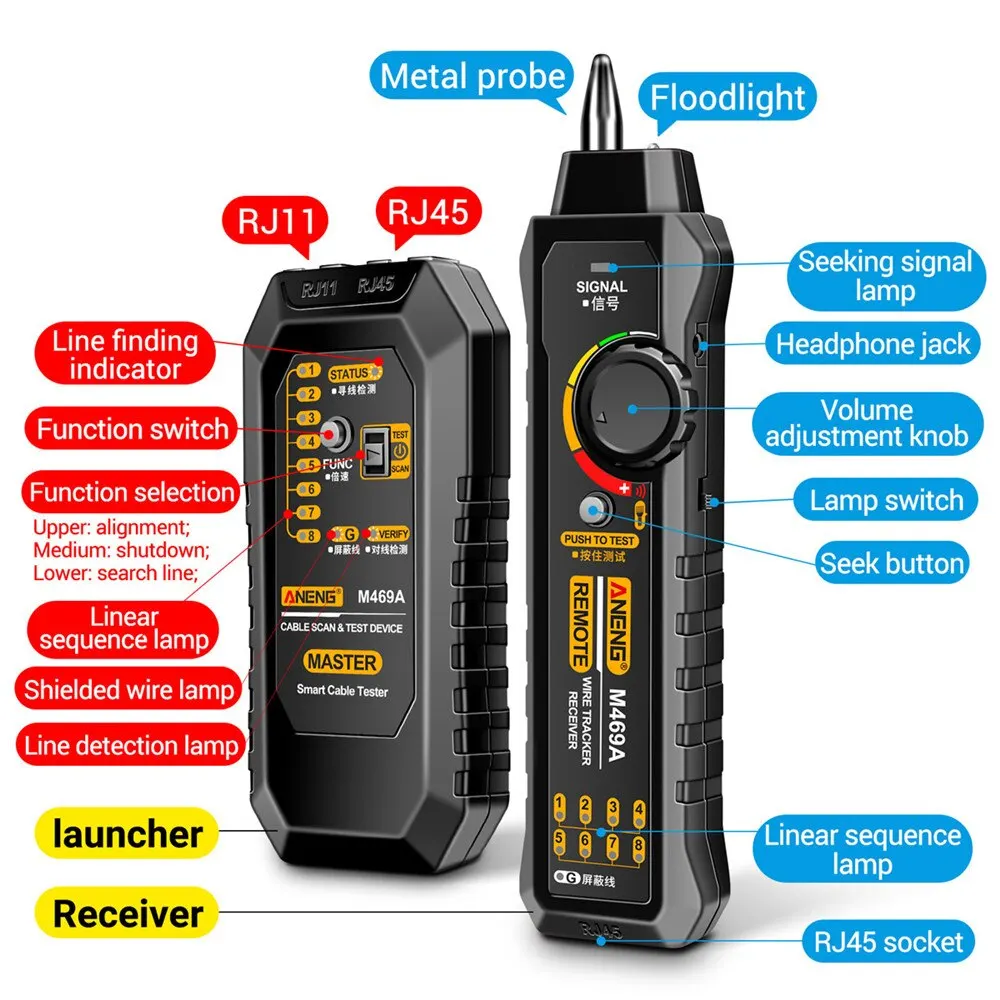 ANENG M469A Network Cable Finder RJ45 RJ11 LAN Cable Finder Tester Anti-Interference Testing Instrument Network Repair network cable tester
