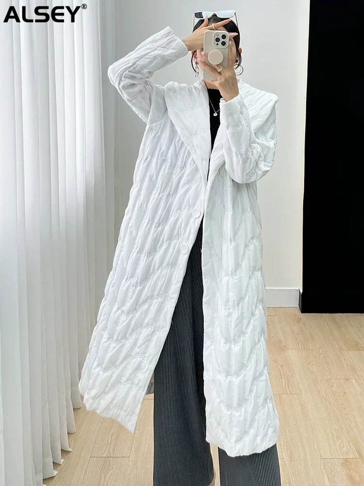 

ALSEY Miyake Pleated Casual Woolen Coat for Women Winter New Fashion Solid Color Cardigan Single Breasted Long Wool Coat