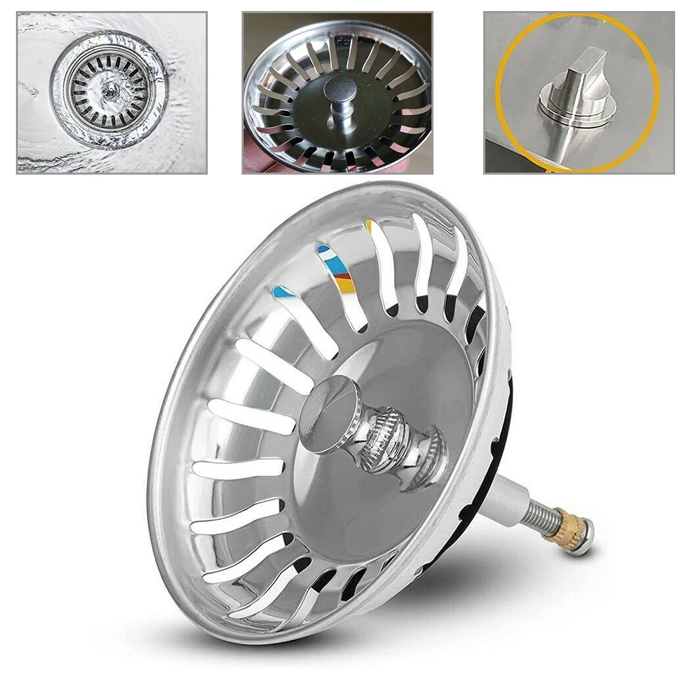 1pc 82mm Stainless Steel Strainer Kitchen Sink Strainer Waste Plug Adjustable 30mm/50mm Screw Water Basin Drain Stopper Filter sink filter kitchen sink filter sink strainer kitchen sink strainer