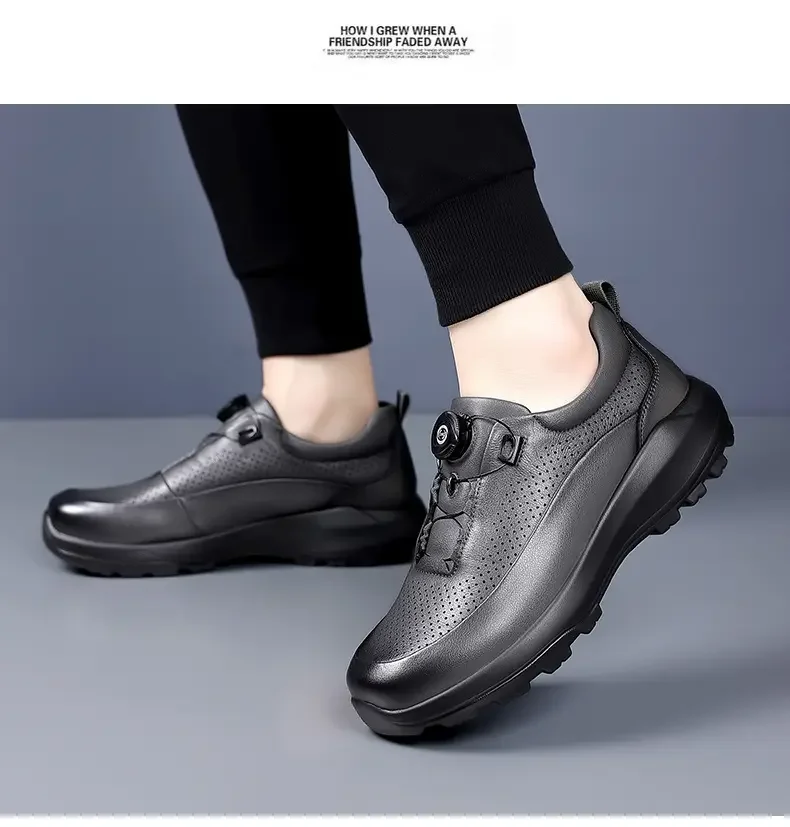 Sommer-Herbst Plateau-Schuhe mit Drehknopf für Herren, Modische Casual Designer Sportschuhe, Einfarbige Leder-Sneaker für Männer – Detail 27