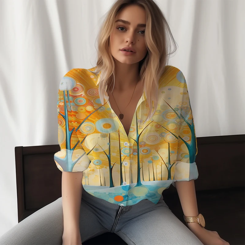 

2023 new ladies shirt tree 3D printed lady shirt casual style women's shirt fashion trend high -quality lady shirt