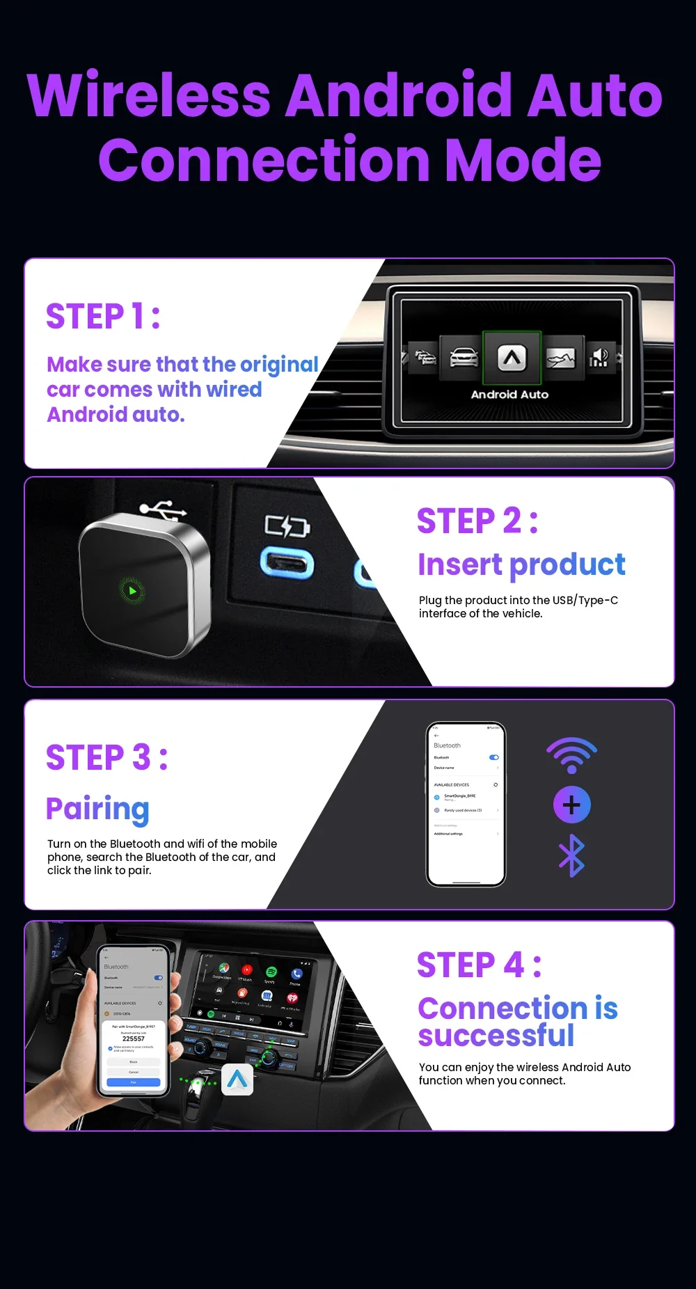Carplay Android Auto Wireless Adapter Plug And Play Bluetooth Wifi Auto Connecti