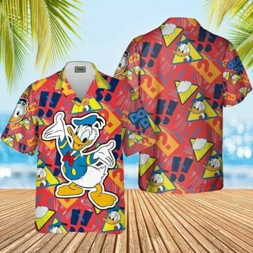 

Donald duck Hawaiian Shirts Men's Short Sleeve Tops Disney Hawaiian Shirt Casual Beach Short Sleeve Vintage Button Down Shirt