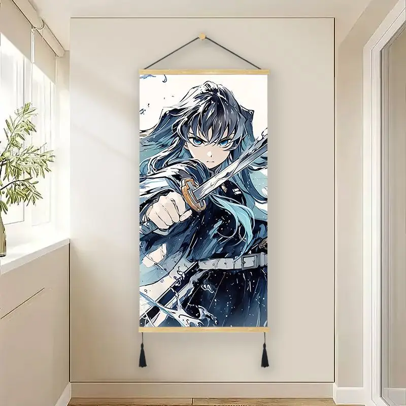 Dämonentöter Agatsuma Zenitsu Kamado Nezuko, kreatives hängendes Gemälde, Schlafzimmer, Wand, hoher Farbwert, dekoratives Rollbild – Detail 15