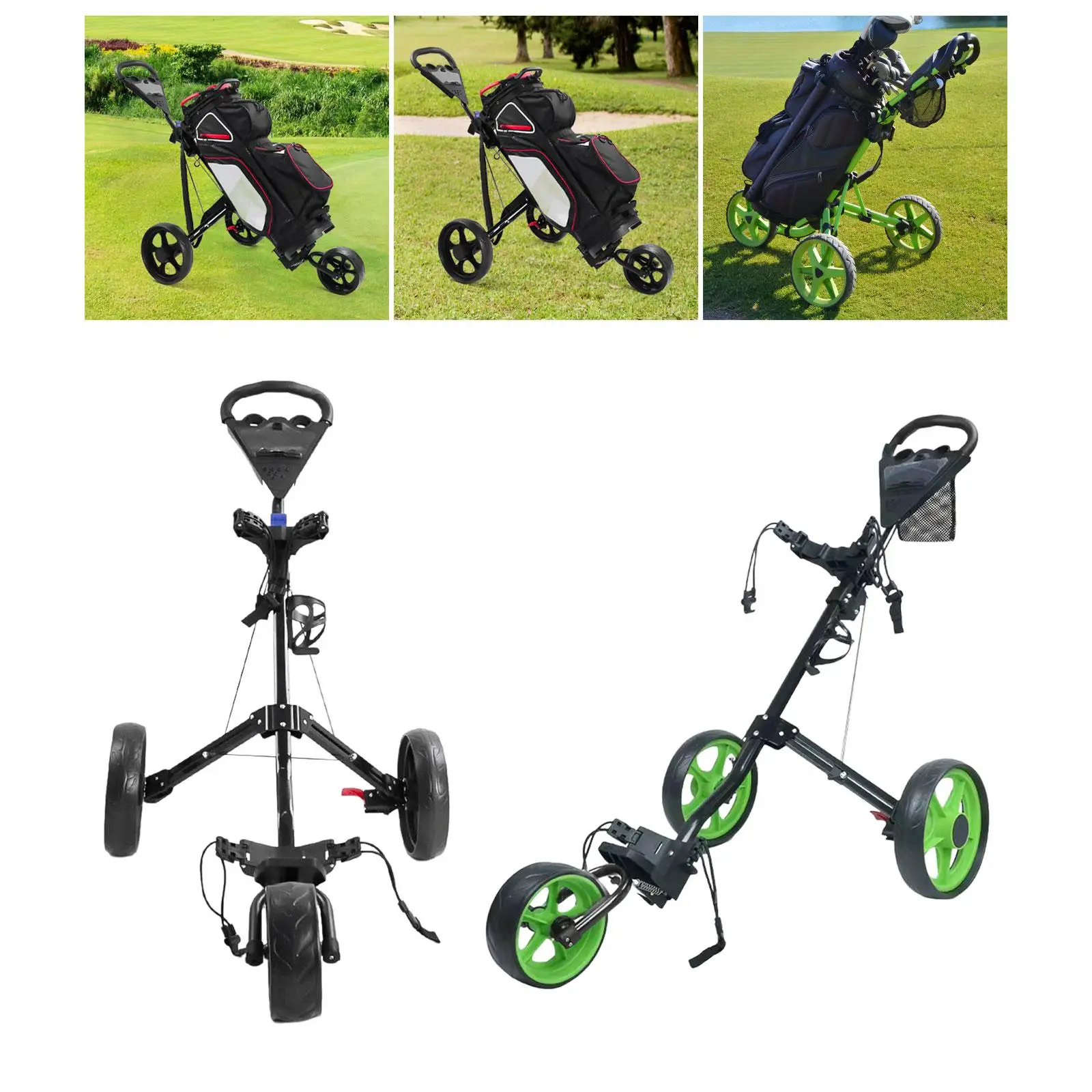 Golf Push Trolley Lightweight 3 Wheel Caddy Cart for Golf Bag Foldable Push Pull Cart Bag Carrier Pull