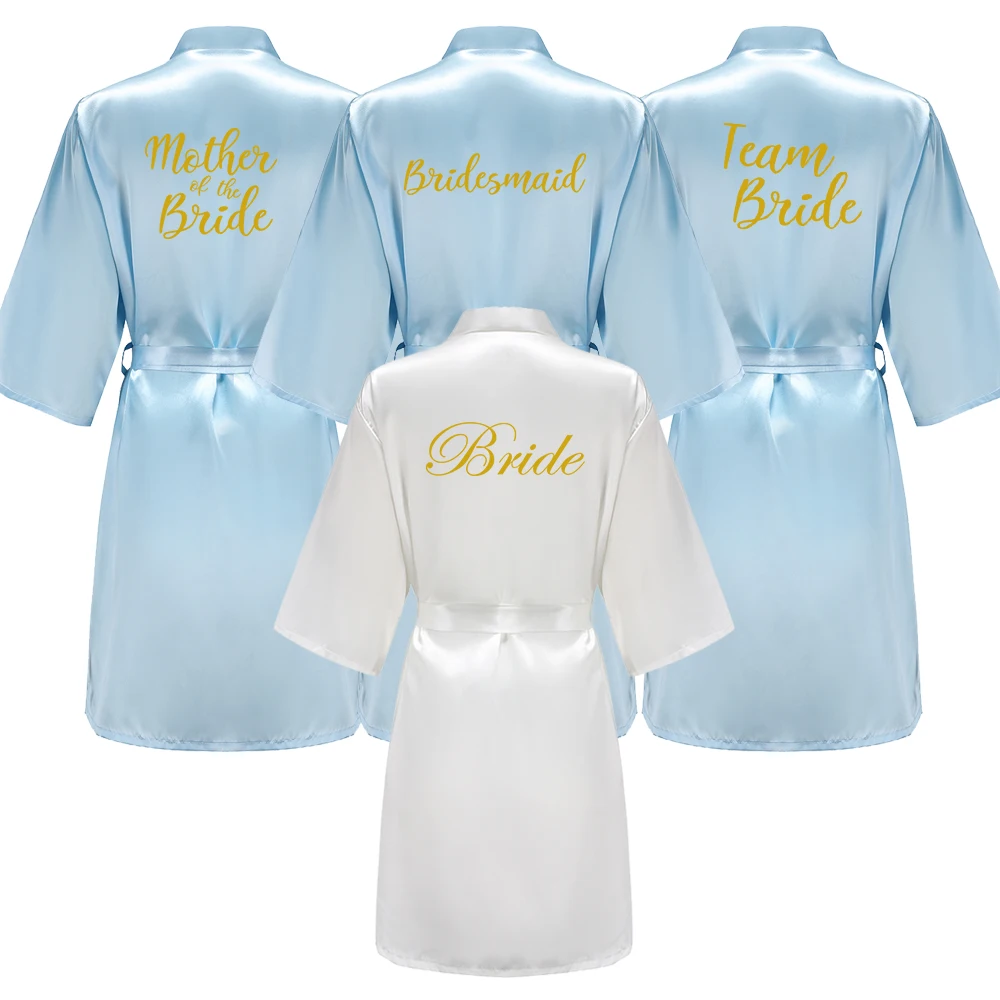 Women sleepwear bride robes Light Blue Bride Bridesmaid Wedding Robe Kimono Bathrobe Gown Nightgown Casual Satin Short Women Sexy Nightwear Sleepwear