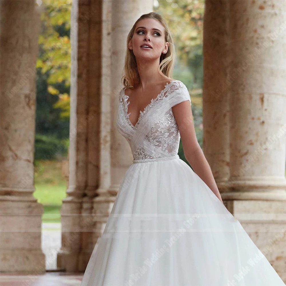 2025 Celebrity V-Neck Women Wedding Dresses Sleeveless A-Line Bride Gowns Popular Princess Banquet Vestidos De Novias Customized 3