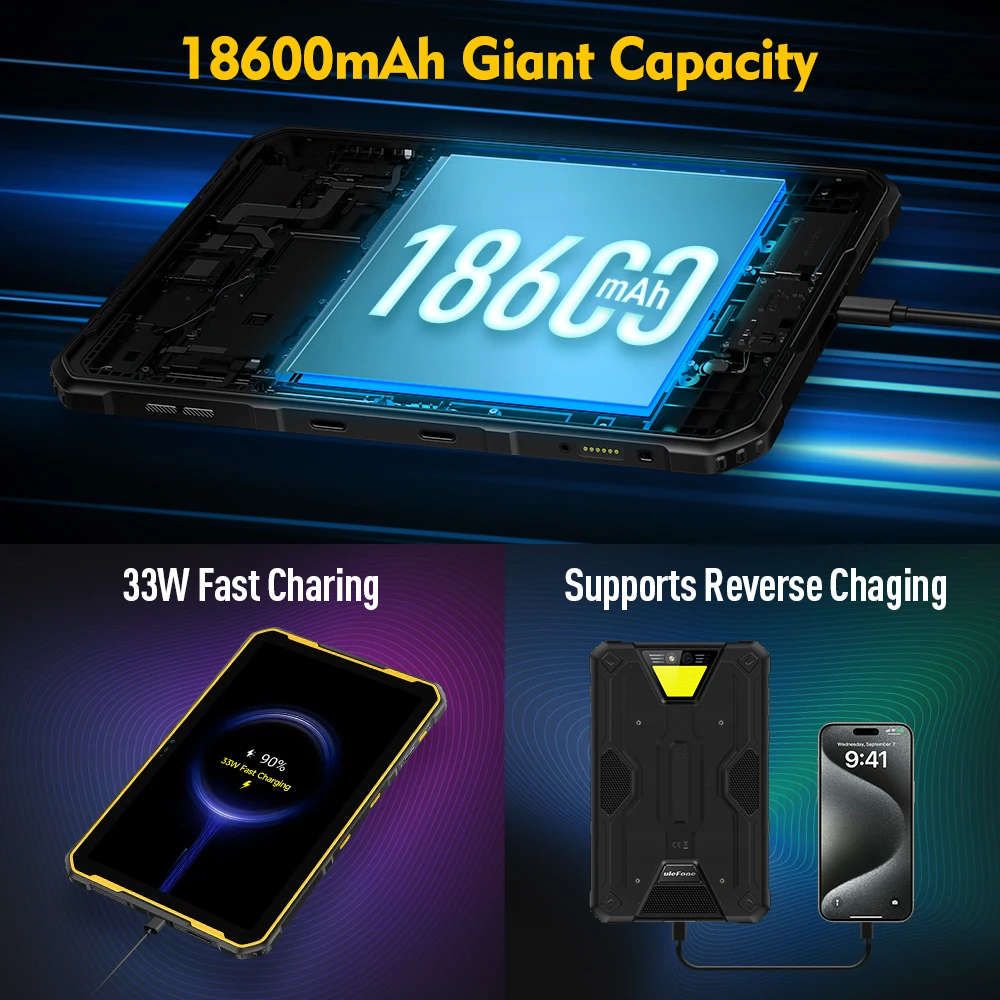 Ulefone Armor Pad 2 Rugged Tablet , 11" 2K , 18600 mAh ,IP68/IP69K Android 13 NFC GPS 4G Tablet Up to 16GB RAM 256GB ROM 4