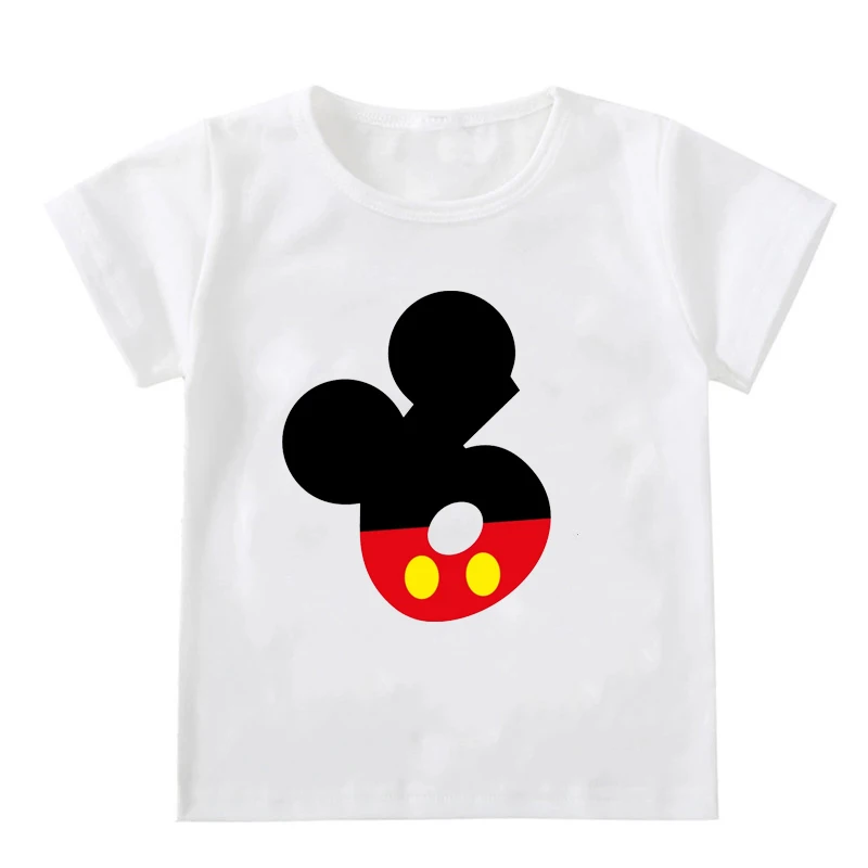 New Kids Boys Girls Mickey Mouse Birthday T-shirts Short Sleeved T Shirt Size 1 2 3 4 5 6 7 8 9 Year Children Party Clothing Tee 4