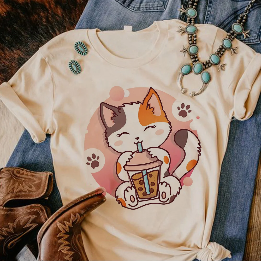 

Bubble Tea top women anime graphic summer t shirt girl funny clothing