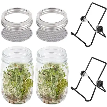 Seed Sprouting Jar Kit with Stand & Stainless Steel Lids 1