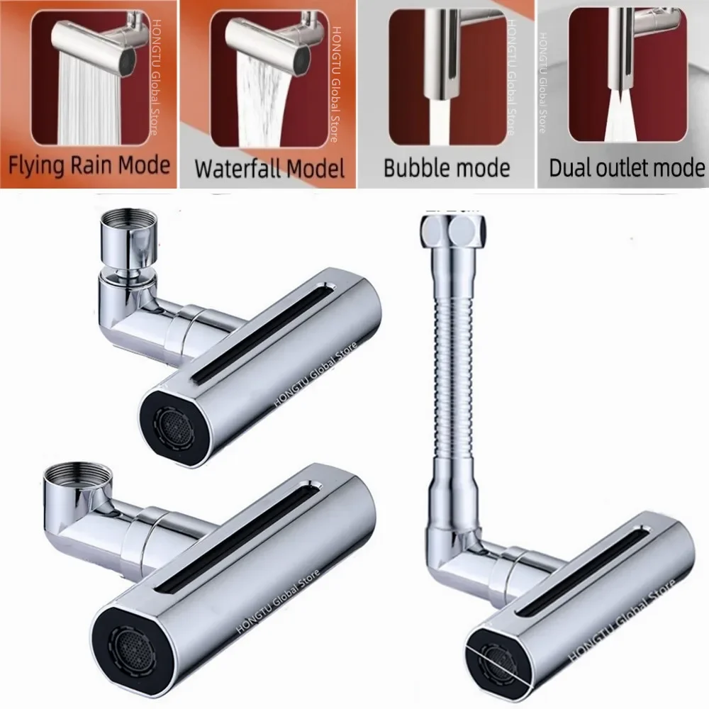 2024 New Kitchen Sink Waterfall Faucet Pressurized Bubbler Splash-proof 4 Modes Spout Bathroom Basin Tap Extender Adapter