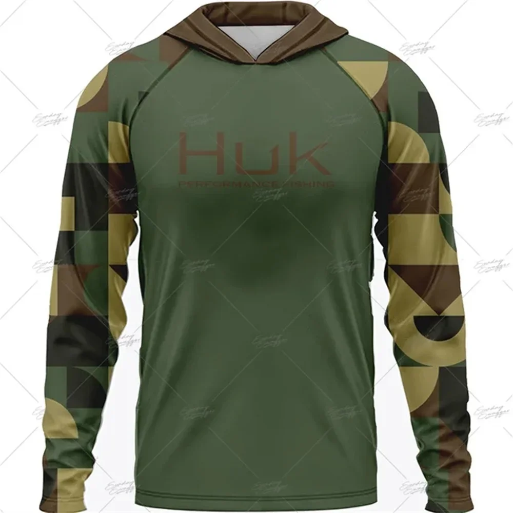 Men HUK Hoodies Fishing Shirt Camouflage Fishing Clothing Camping Hiking Sun Protection Breathable Suit Camisa De Pesca