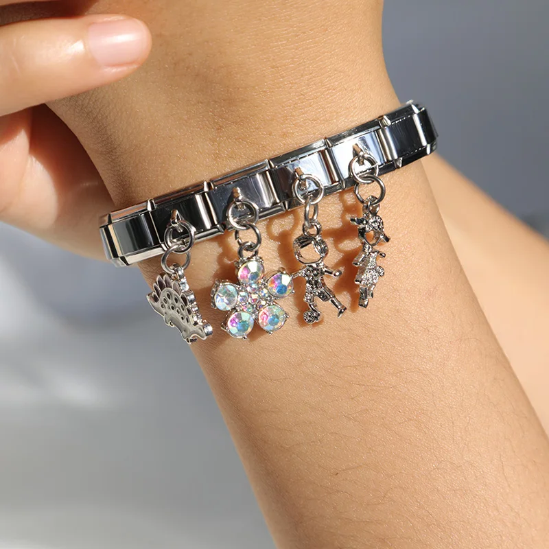 Charm Bracelet Original Daisy Boy Girl Tree Flower Heart Moon CZ Italian Charm Fit 9mm Bracelet Stainless Steel Jewelry Making DJ076