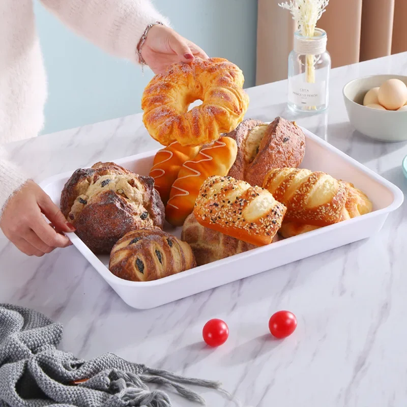 Plastic Rectangular Deepening Tray Deli Dish Bread Plate Breakfast Tray Multifunctional Cup Sundries Storage Kitchen Supplies 5