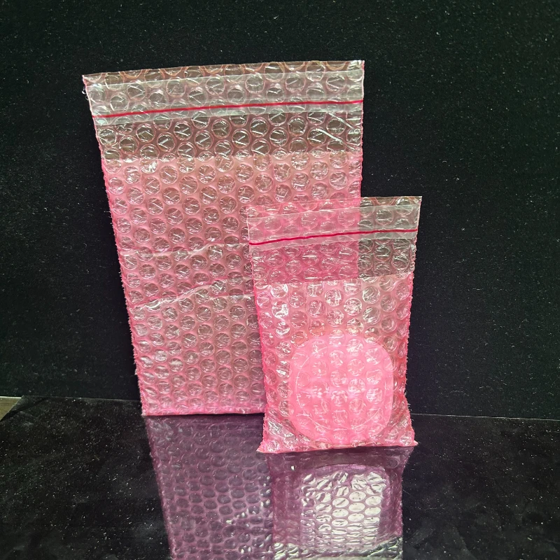 100pcs Pink Anti-static Bubble Bag Double Layer Self-adhesive Sealing Bubble Film Thickened Shockproof Foam Transport Packaging