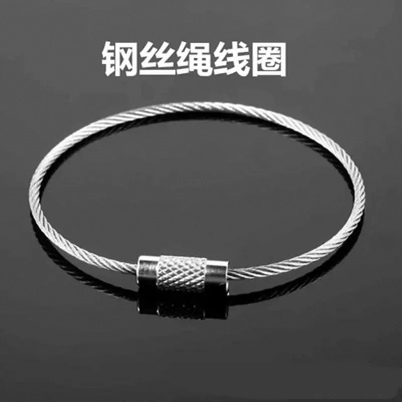 EDC 키 체인 태그 로프 10 개 1.5/2mm, 스테인레스 스틸 와이어 케이블 루프 나사 잠금 장치 링 열쇠 고리 서클 캠프 피팅