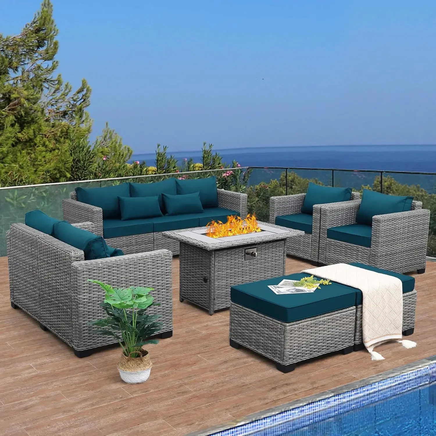 Patio Furniture Set with 45-Inch Fire Pit 7-Piece Outdoor Furniture Sets Patio Couch Outdoor Chairs