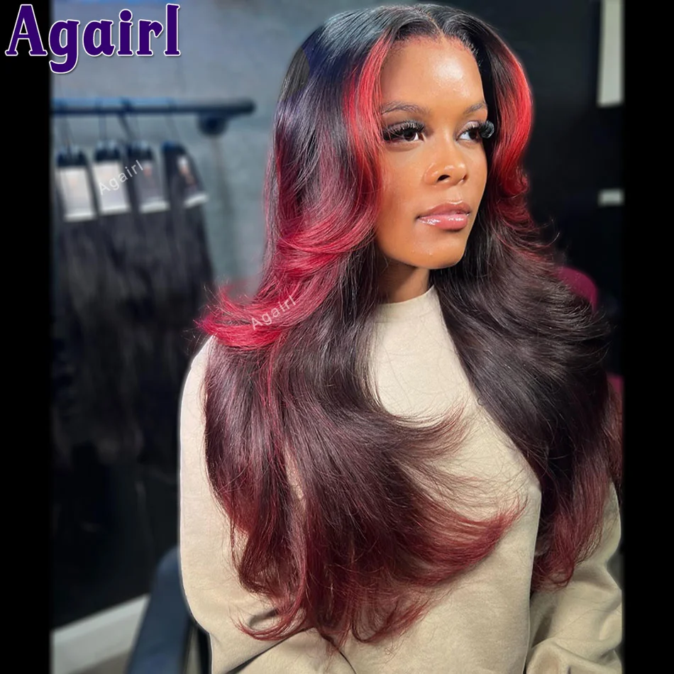 

13X6 13X4 Lace Front Body Wave Wig Ombre Highlight Red Transparent 100% Human Hair Wigs Glueless 6X4 Lace Closure Wigs For Women