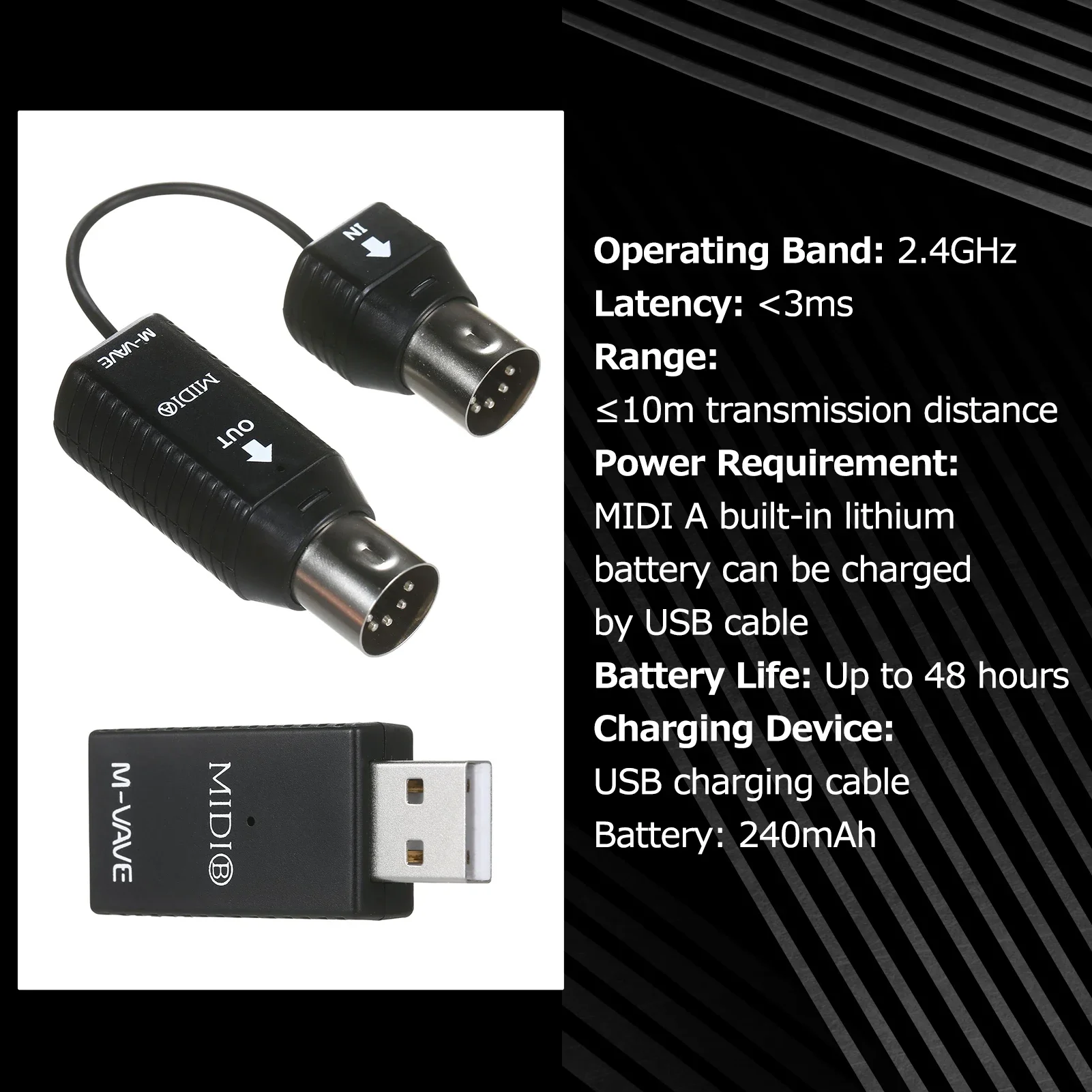 M-VAVE MS1 Mini Wireless Transmission System MIDI Wireless Adapter Plug and Play Support for Devices with MIDI