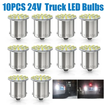 트럭용 LED 전구 1156, 방향 지시등, 주간 주행 램프, 6000K 화이트, BA15S, R5W, R10W, 1157, BAY15D, 3014, 22 SMD, 12V, 24V, 10 개