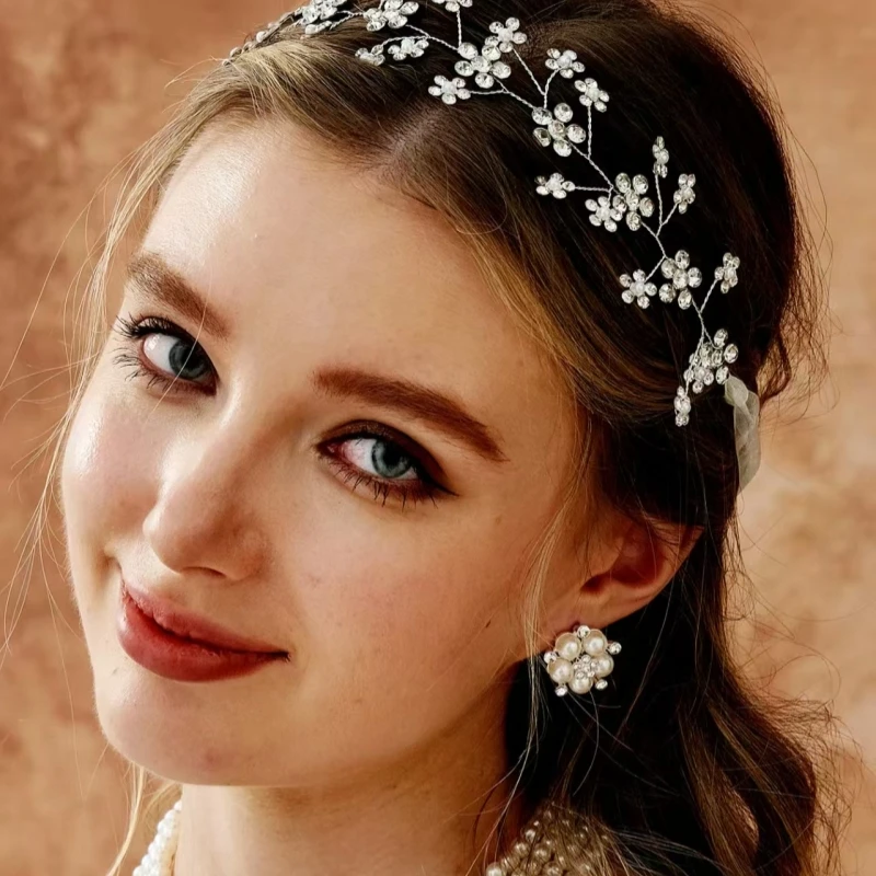 Handmade Fashion Rhinestone Hair Vine Headband Flower Hairband Tiara Bridal Wedding Hair Accessories Jewelry Hair Vine Headband