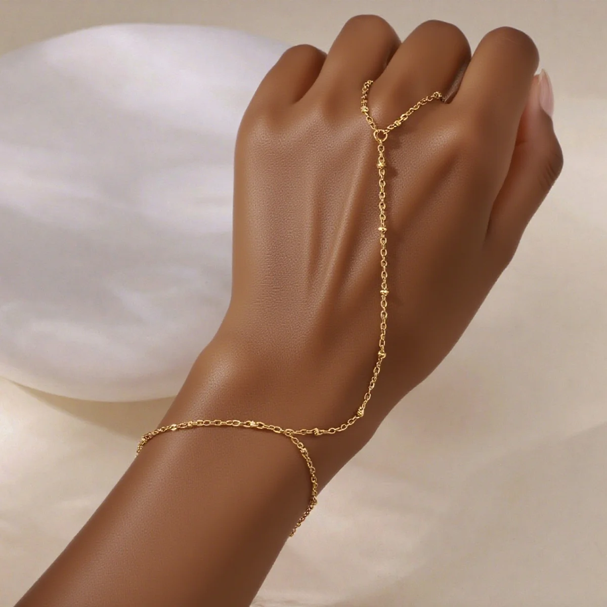 Trendy Stainless Steel Zircon Beads Back of Hand Chain Finger Bracelet