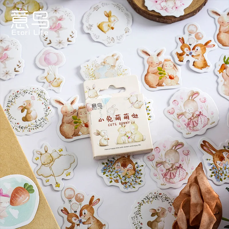 45 Stickers Lapin Rose Kawaii - Scrapbooking & Déco - Fabriqués En Chine