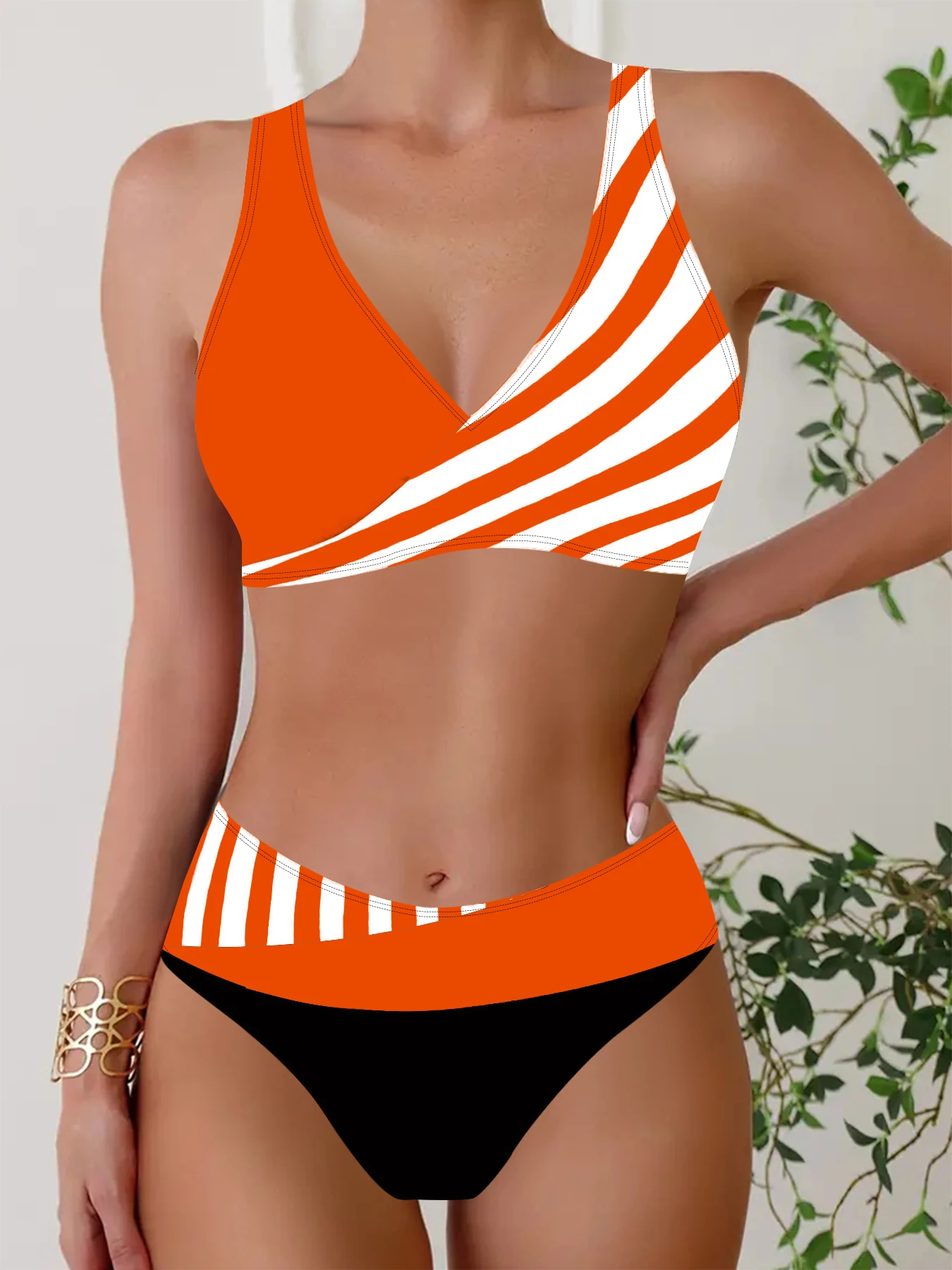 Sexy Women's Fashion Casual Classic Black and White Printed Women's Vacation Two-piece Bikini Set S-5XL 4