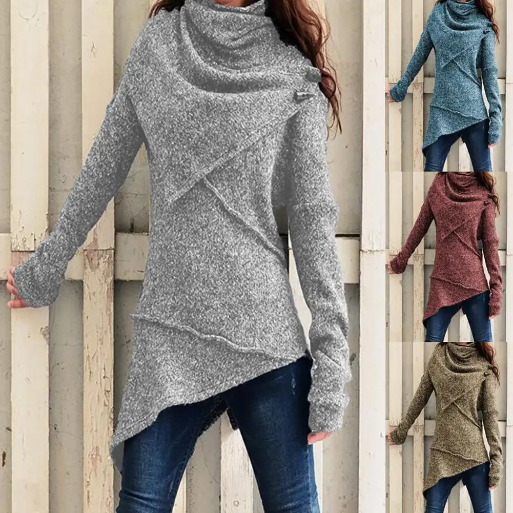 

Vintage Basic Knitted Sweater Women Autumn Winter Turtleneck Knitted Sweater Pullover Lady Irregular Hem Slim women clothing