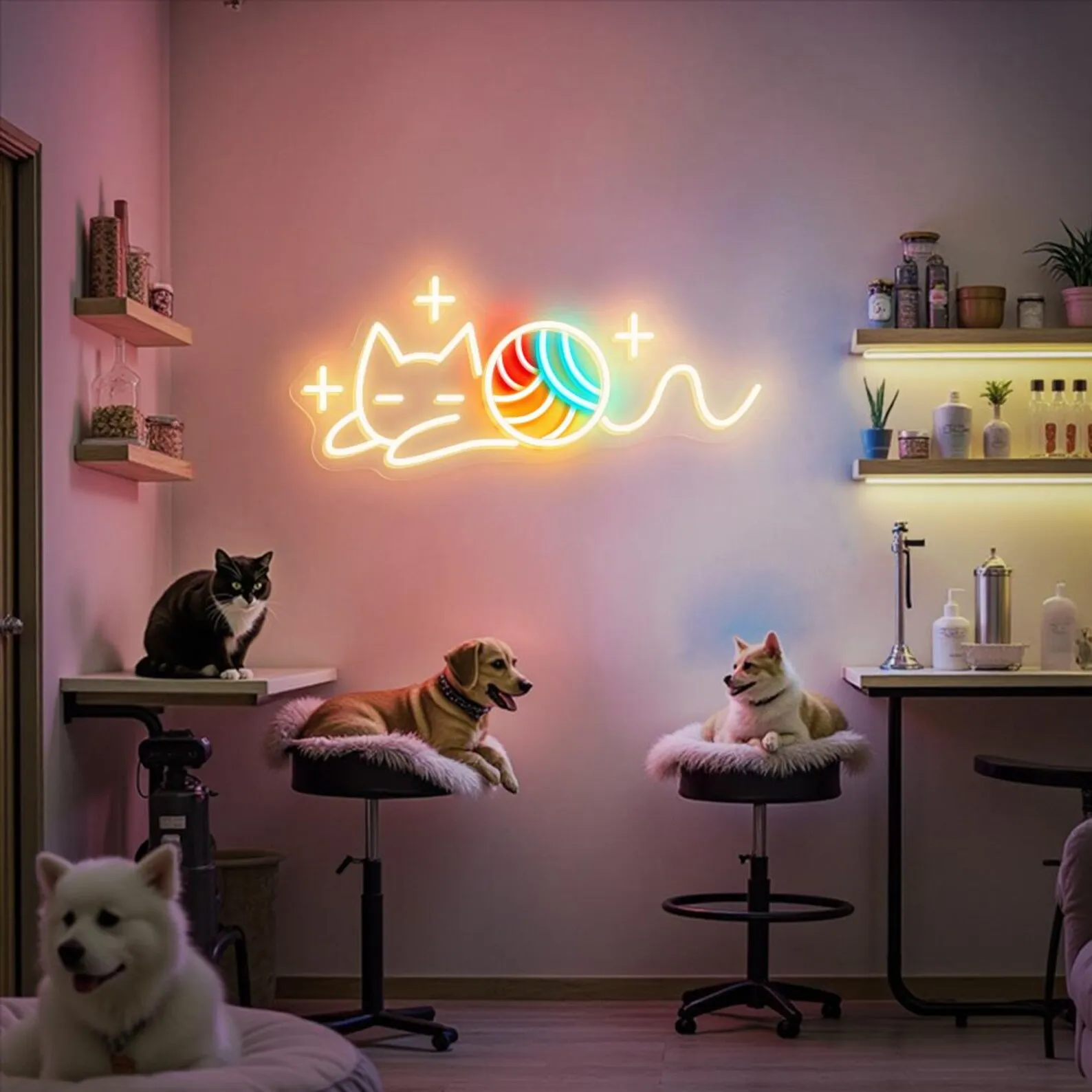 귀여운 고양이 네온사인 원사 고양이 애완동물 가게 벽 장식 애니메이션 애완동물 사인 동물 어린이 선물 방 벽걸이