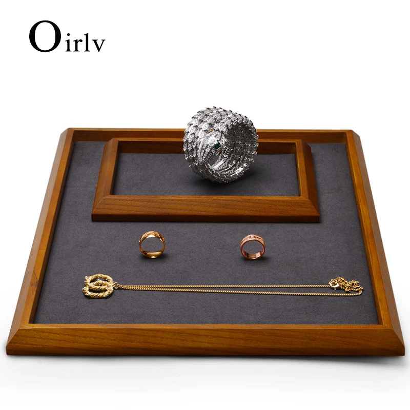 Oirlv bandejas de madera para exhibición de Joyas, organizador de microfibra para collar, bandeja de exhibición de anillos|Envase exposición de joyería| - AliExpress