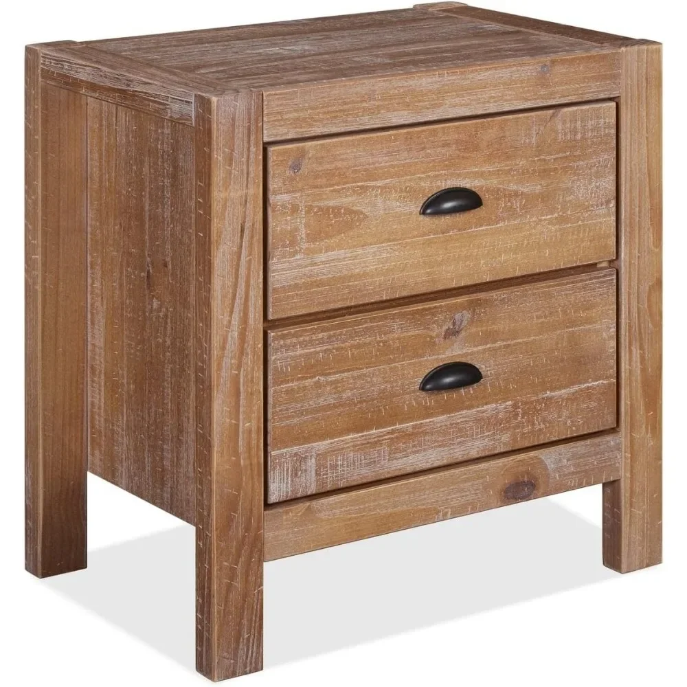 Wood Furniture Montauk 2-Drawer Bedside Nightstand, Solid Wood with Driftwood Finish
