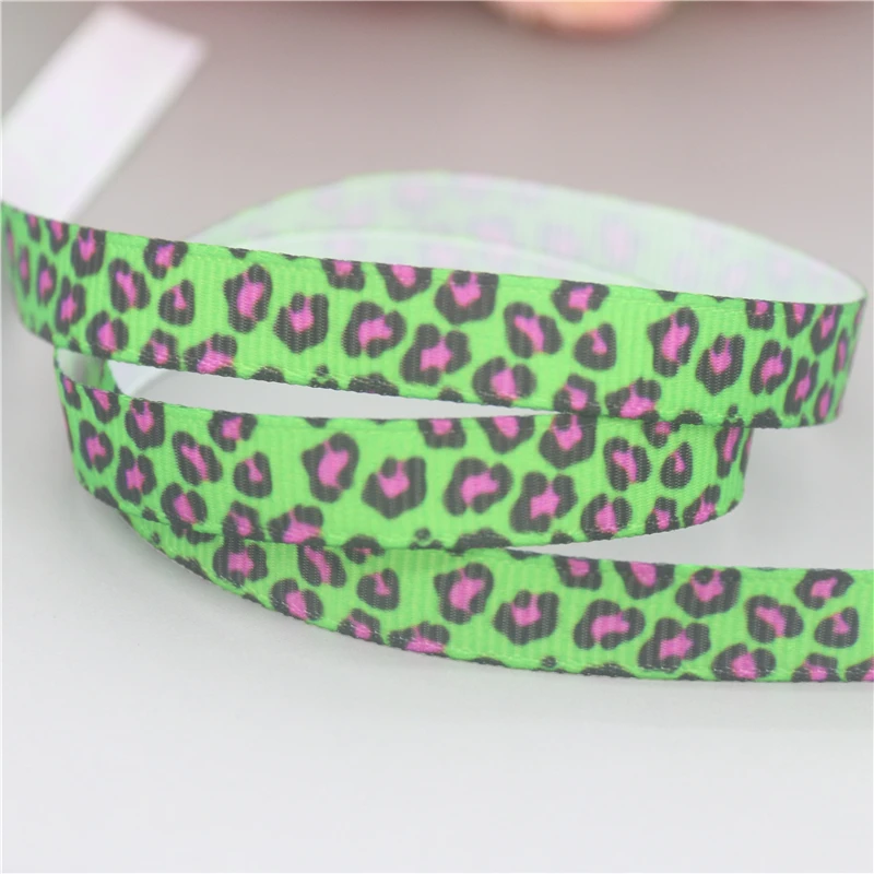 DHK 3/8inch 5yards Leopard Printed Grosgrain Ribbon Accessories Sewing Craft Headwear DIY Decoration DIY 9mm C2035