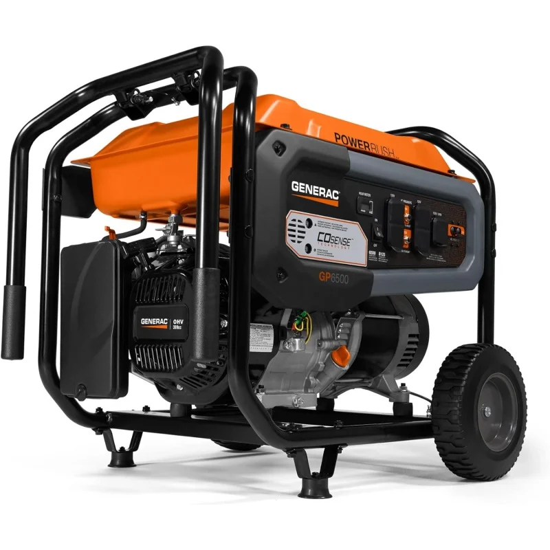 

Generac 7672 GP6500 6,500-Watt Gas-Powered Portable Generator with Cord - COsense Technology - Powerrush Advanced Technology - R