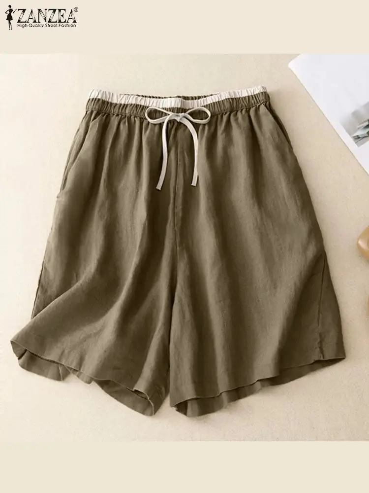 

Шорты ZANZEA женские с эластичным поясом, хлопковые Модные свободные пляжные винтажные Рабочие Штаны для отдыха, Летние повседневные
