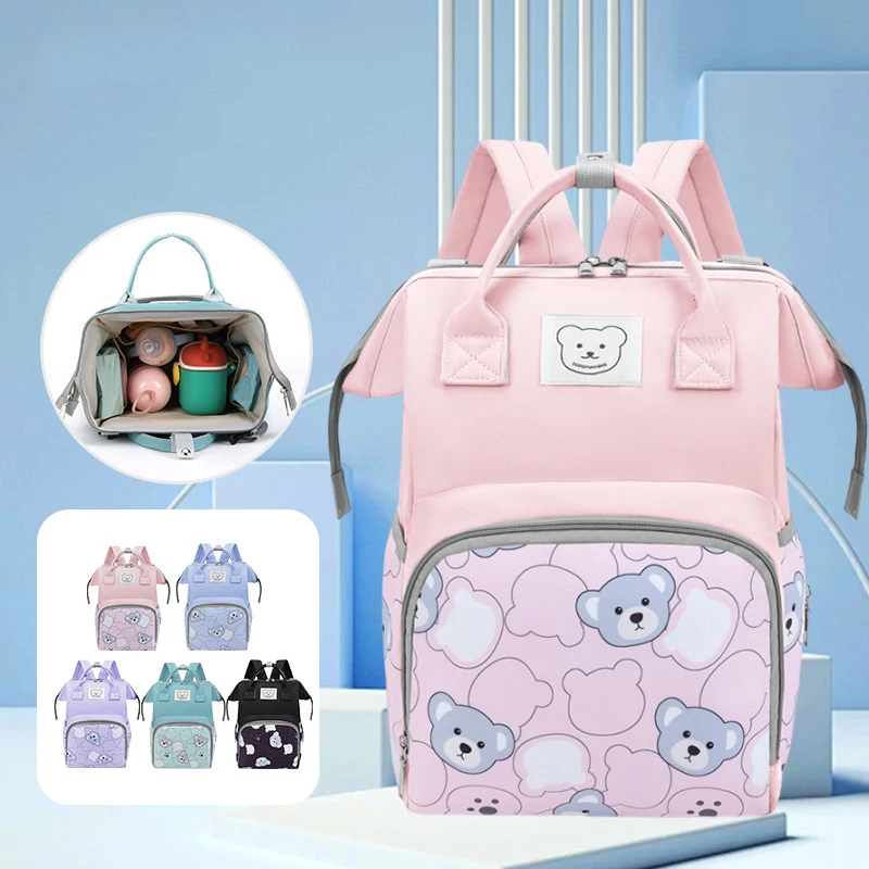 Baby Nappy Bag Mommy Maternity Backpack Baby Diaper Bag For Stroller Fashion Printed Bear Large Capacity Waterproof Diaper Bag - 2