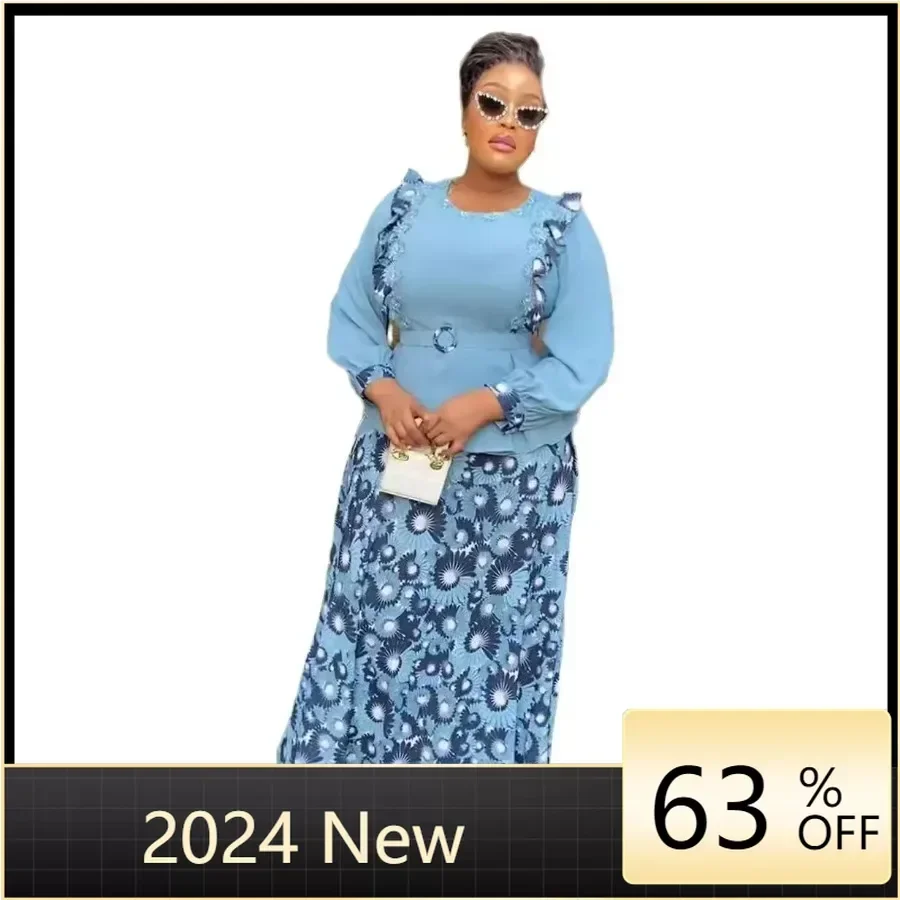 

Комплект из двух предметов Женский, элегантный топ с длинным рукавом и принтом и длинная юбка в африканском стиле, африканская одежда Дашики, на лето
