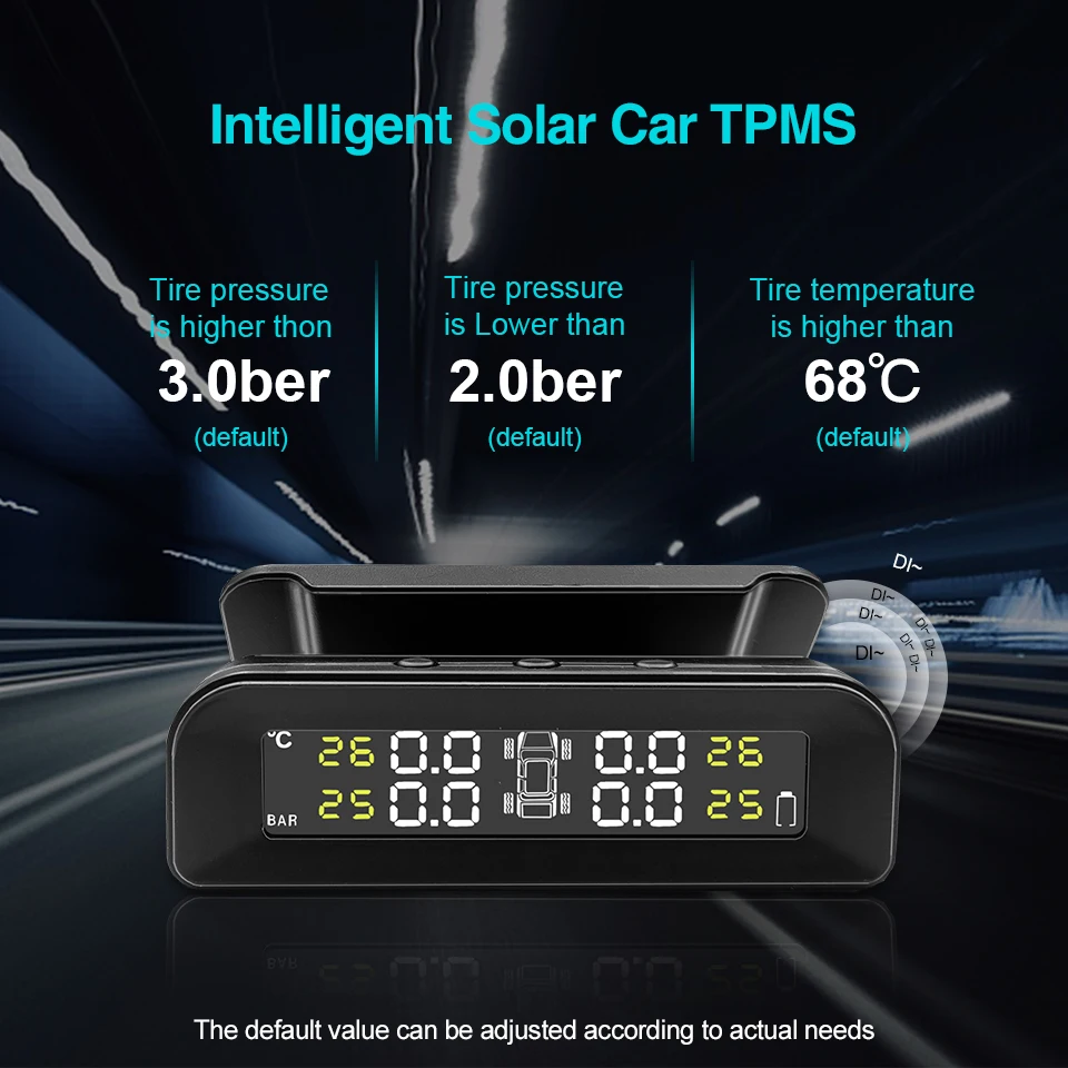 Car tire pressure monitor car tire pressure sensor E-ACE K07 TPMS solar sensor intelligence wireless tire pressure monitoring system temperature warning with 4 sensors