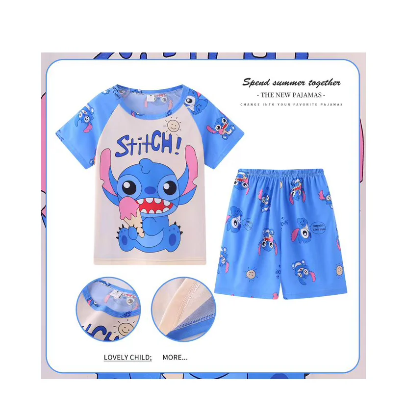 New Summer Clothing Winnie Bear Boys Girls Kids Clothing Sets Stitch Melody Cartoon Suit Mikey Kid Sleepwear Short Sleeve 3