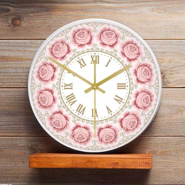 Pink Rose Vintage Wall Clock Silent Non Ticking With Roman