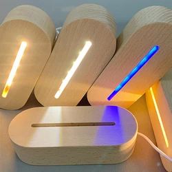 Wood Lamp Oval Wooden Base LED Lighted 3D Night Light USB Charging Lamp Holder Bedside Night Decorative Light for Bedroom