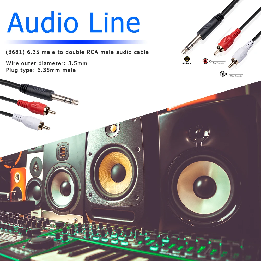  RCA-1/4 TRS  ̺ ü, 6.35mm ׷-2 RCA   Y ̺ 1.5m  ڵ