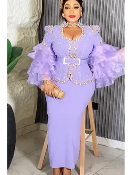 Elegant African Dresses For Women 2025 New Fashion Ruffle Sleeve Wedding Party Long Dress Plus Size Evening Gown Ladies Clothing