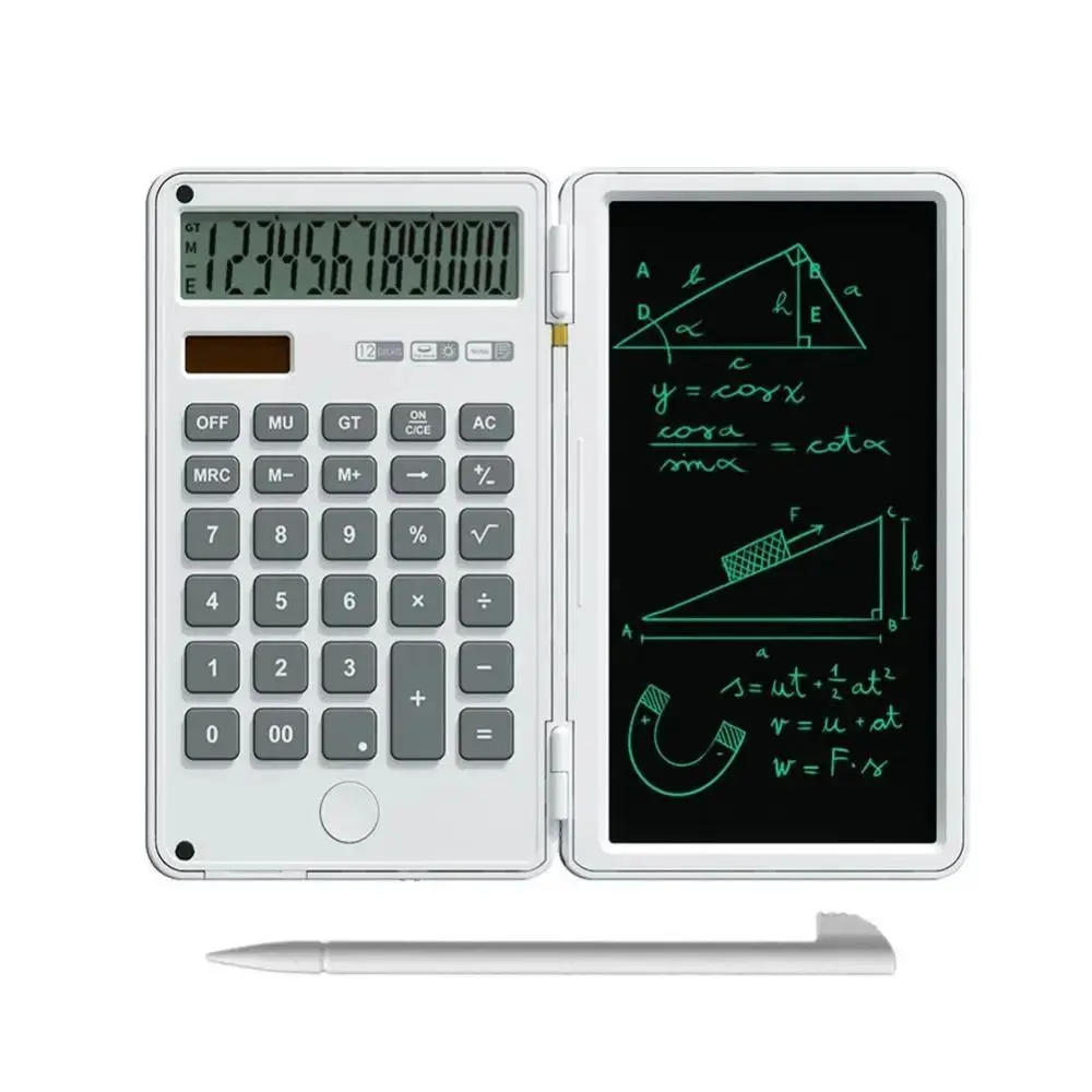 2in1 과학 계산기 접이식 지울 수 있는 사무용 LCD 드로잉 패드 12자리 디스플레이와 스타일러스 펜 디지털 필기 태블릿